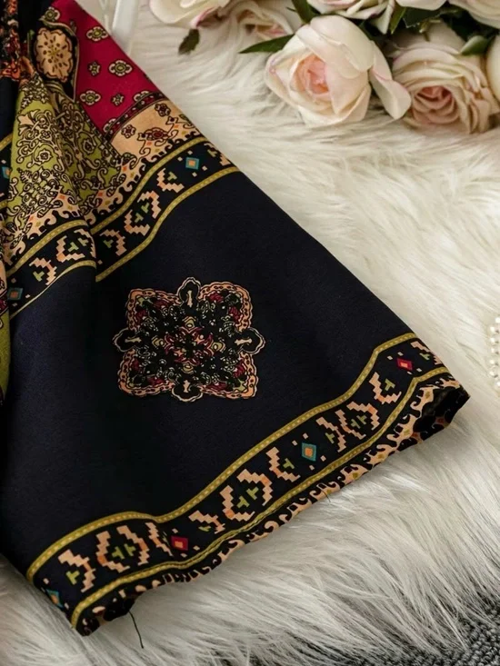 Bohemian Patchwork Print V-Neck Midi Dress - Multi New Boutique - Picture 4 of 5